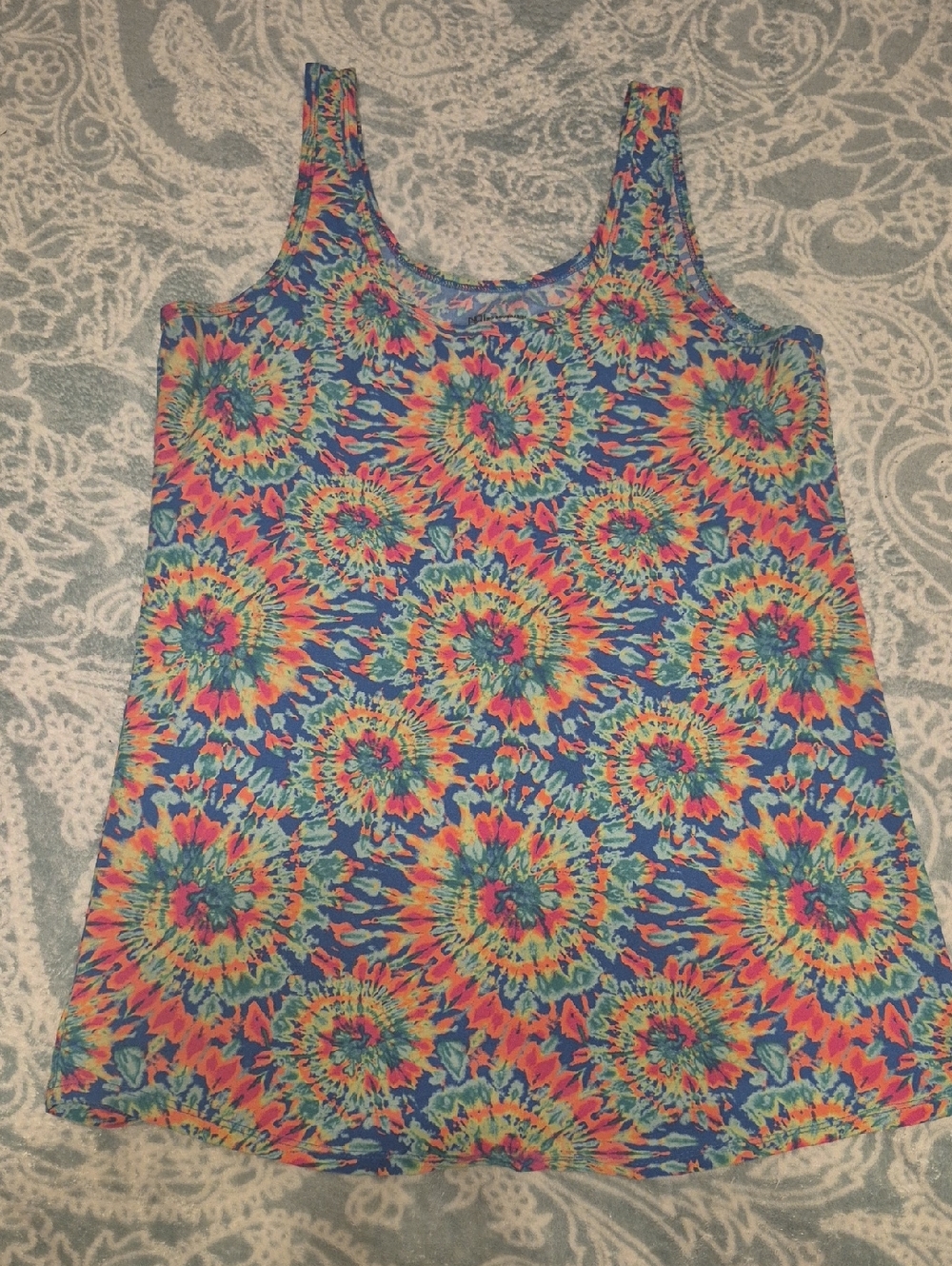 No Boundaries Blue Multicolor Tie-Dye Spiral Tank Top